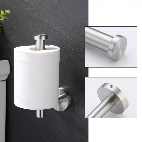 2-Pieces Set Bathroom Hardware Toilet Paper Holder and Robe Towel Hook SUS304 Stainless Steel Round Wall Mounted Brushed Finish, LA202DG-21